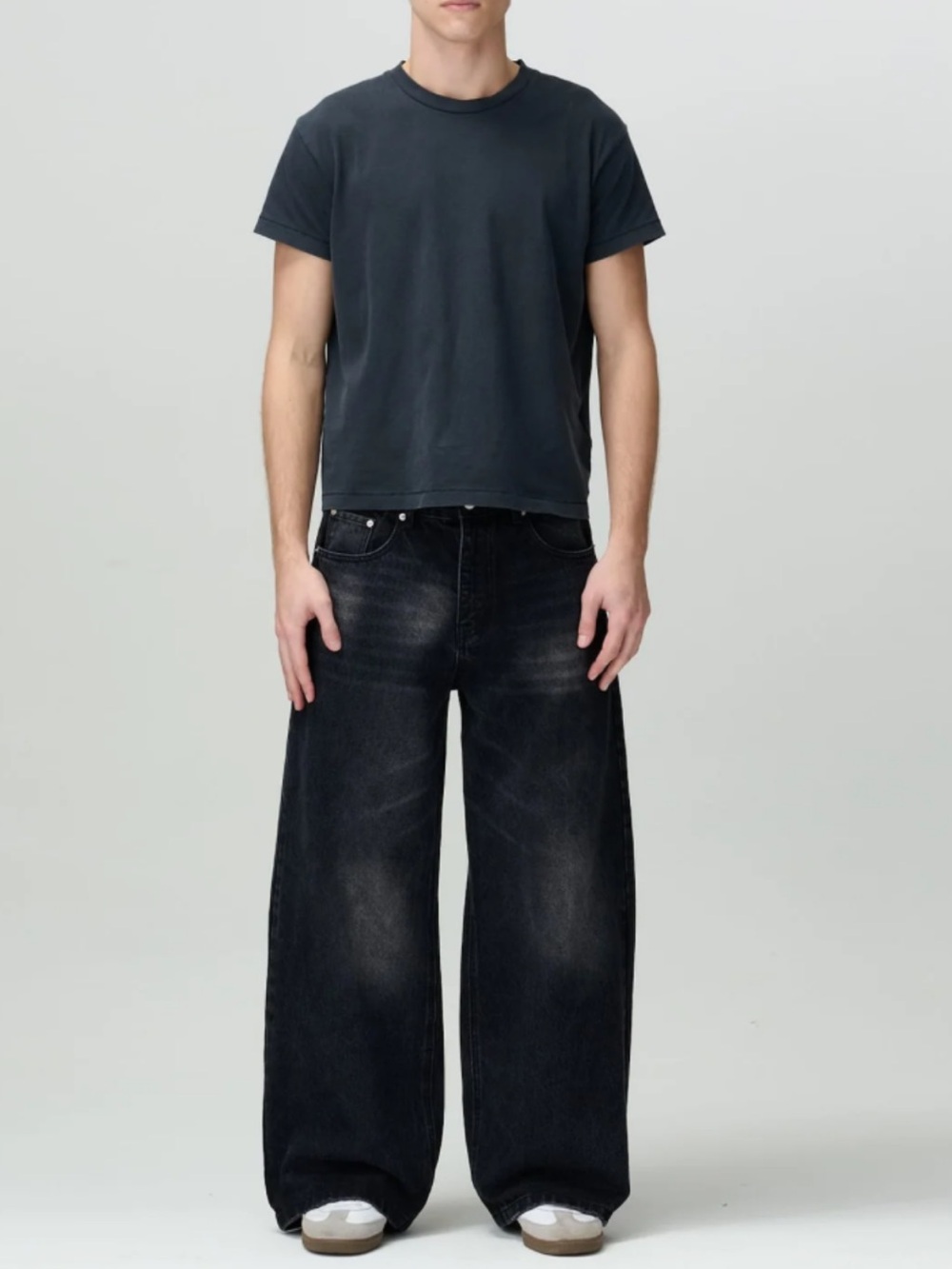 Bareline Stone Wash Denim Wide Leg Black Jeans